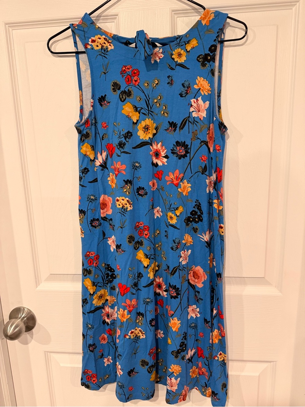 LOFT Blue Floral Tie-Shoulder Dress